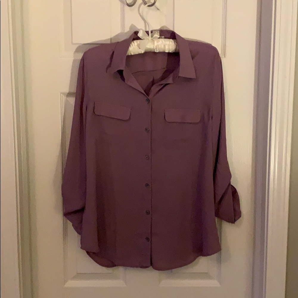 Purple/Mauve Button-Up Blouse - LOFT